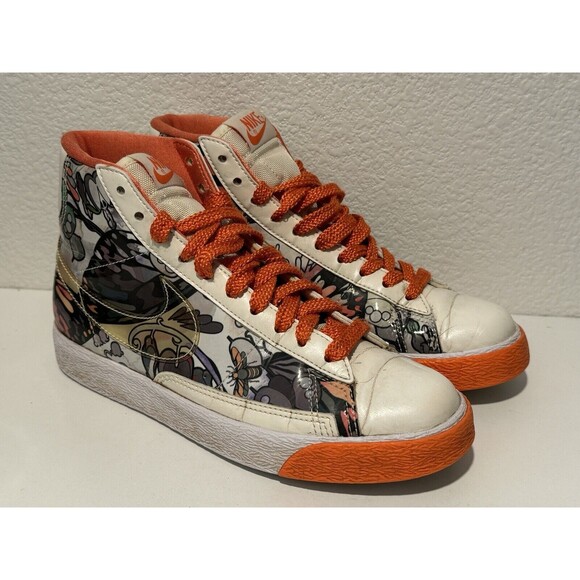 NIKE Womens Blazer High Size 7 White Orange 2009 Art Design Pattern 317808-115 - Picture 4 of 15